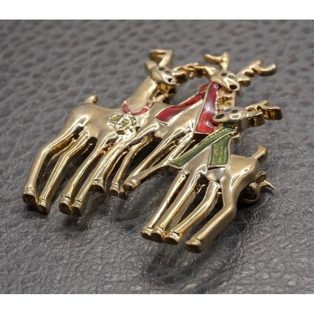 Vintage To Mod Christmas Holiday Enamel Brooch Pin Lot Gold Tone Rhinestone